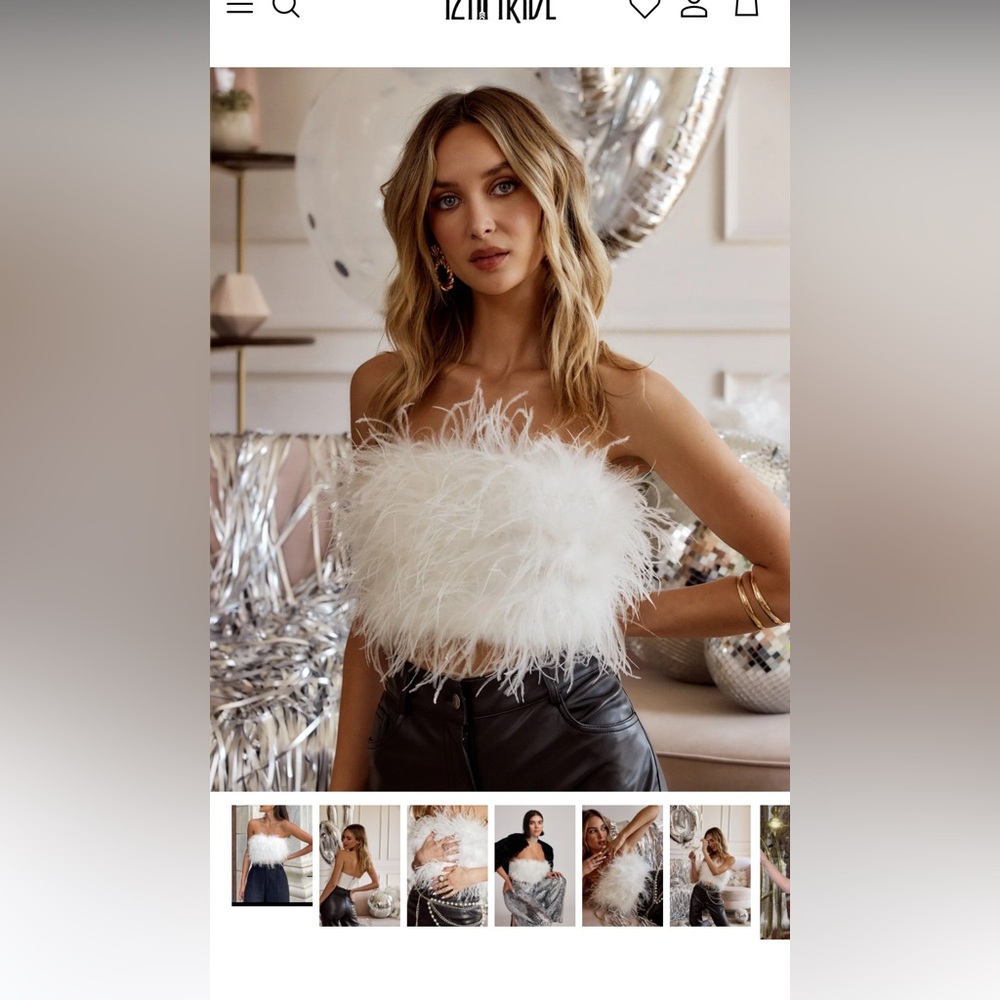 12th Tribe Chanel feather strapless top and feather satin skirt